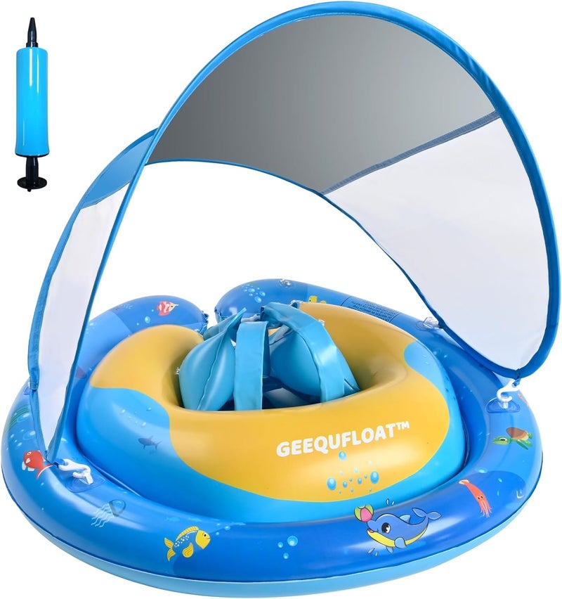 GEEQUFLOAT Baby Swimming Float,Anti-Rollover Design Toddler Pool Float,Extra Wide Baby Floaties 6-12 Months,Infant Pool Float and Removable UPF50+ Sun Protection Canopy,Adjustable Safety Seat,Toddler Floaties - Image 4